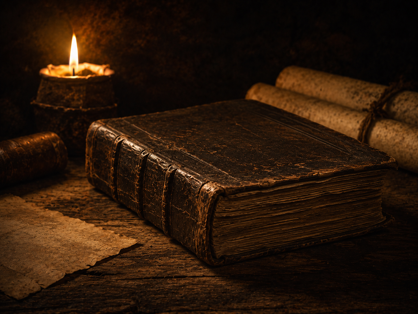 An ancient Bible by candlelight, symbolizing biblical teaching